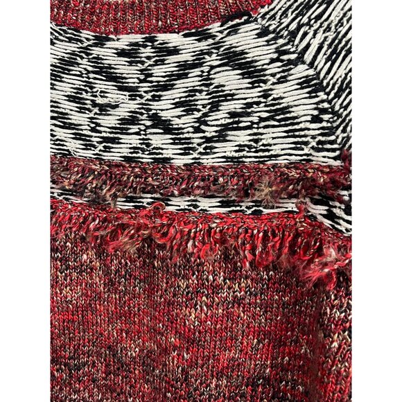 Sanctuary Chunky Knit Fringe Sweater Red Black Fair Isle Boho Size Small - Picture 13 of 16